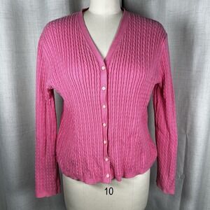 Vintage Y2K Lauren Ralph Lauren Cardigan Bubblegum Pink Cable Knit Women's XL